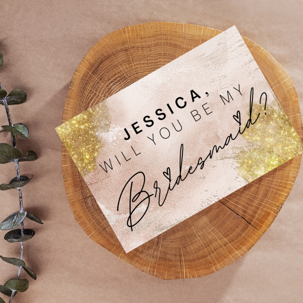 Bridesmaid Pink And Golden Card
