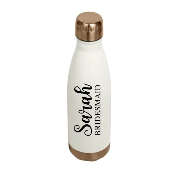 Personalised Beige Stainless Steel Water Bottle With Rose Cap And Bottom