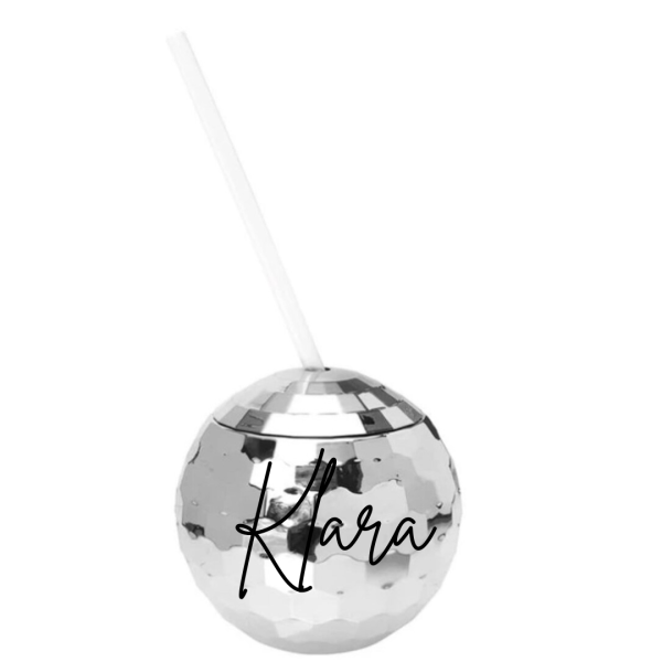 Disco Ball Personalised Silver Tumbler 600ml With Straw