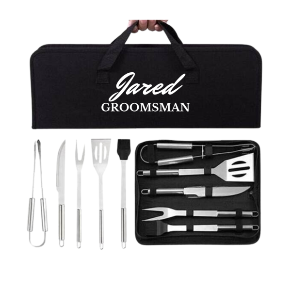 Personalised Groomsman Bag 5-Piece Stainless Steel Braai Set